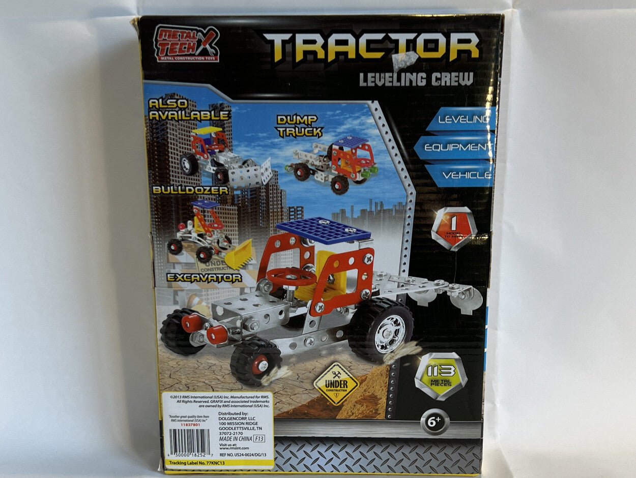 Rare METAL TECH BOX TRACTOR Leveling CREW CONSTRUCTION Toy NEW Sealed 113 Pieces - Darktower Media