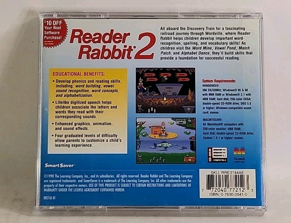 Reader Rabbit 2 CD - ROM (1997) Win/ MAC The Learning Company Ages 5 - 8 w1 4136 - Darktower Media