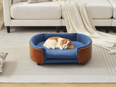 Scandinavian Style Elevated Pet Sofa Bed With Solid Wood Legs And Bent Wood Back