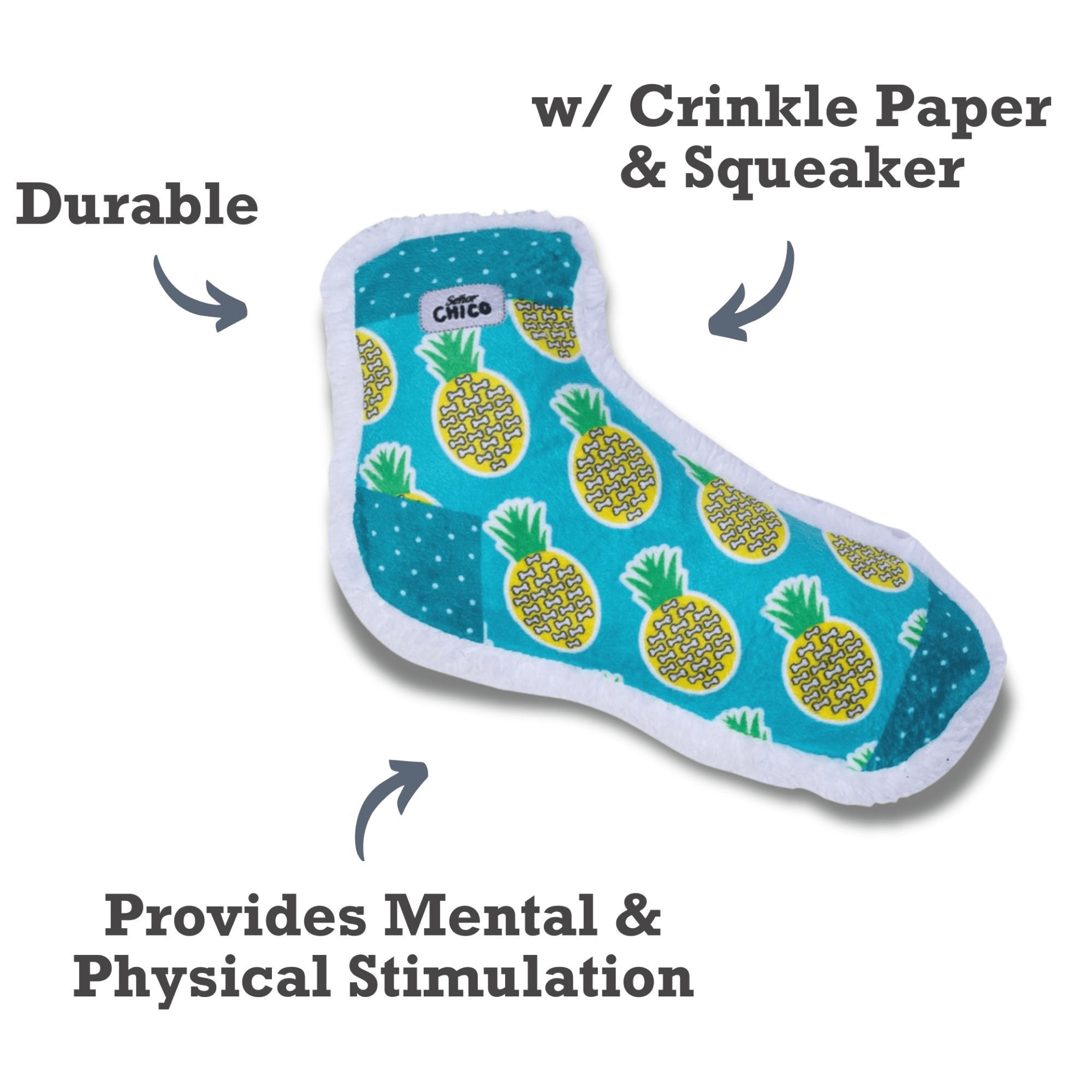 Squeaky Sock Plush Dog Toy – Whimsy Wonders Pineapple Design - Darktower Media