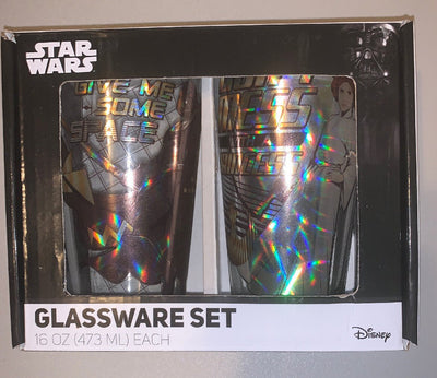 Star Wars Glasses 2pc Gift Set (Darth Vader & Princess Leia) 16oz silver/gold