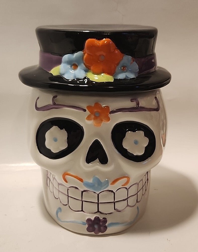 Sugar Skull Day of the Dead Ceramic Decor 6 3/4” Halloween - Darktower Media
