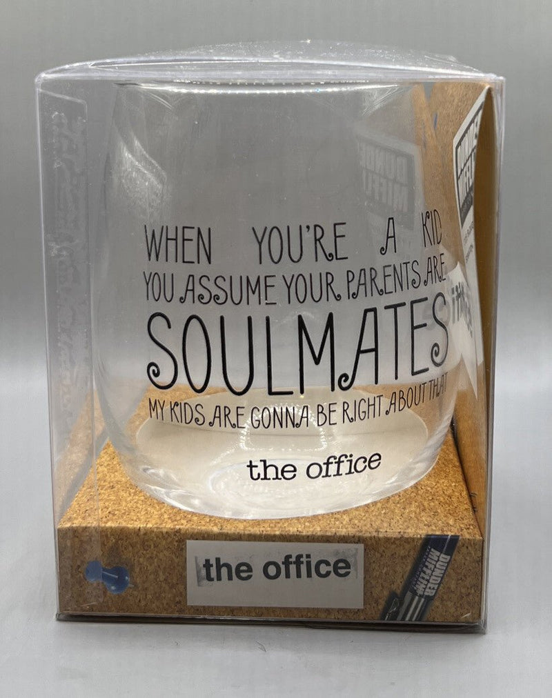 The Office Soulmates 20oz Tear Drop Glass Stemless Wine Glass - NIB - Darktower Media