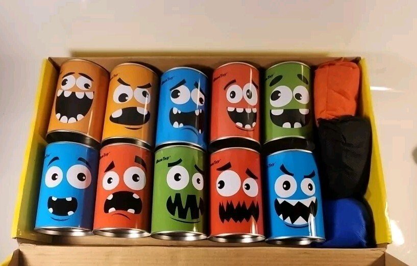 Tin Can Alley Game 10 Cans 3 Bean Bags Board Game iBase Toy Germany - Darktower Media