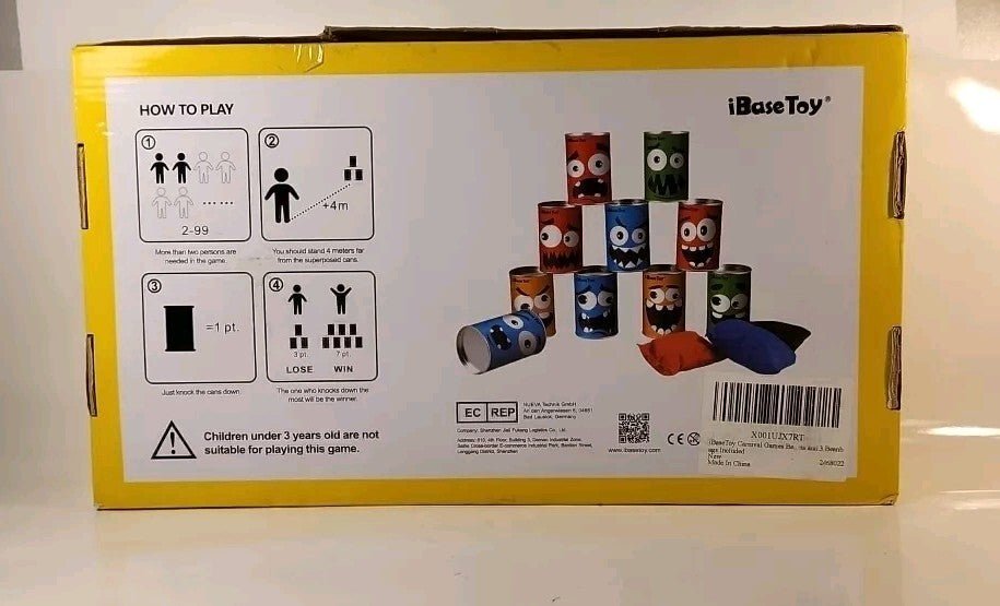 Tin Can Alley Game 10 Cans 3 Bean Bags Board Game iBase Toy Germany - Darktower Media