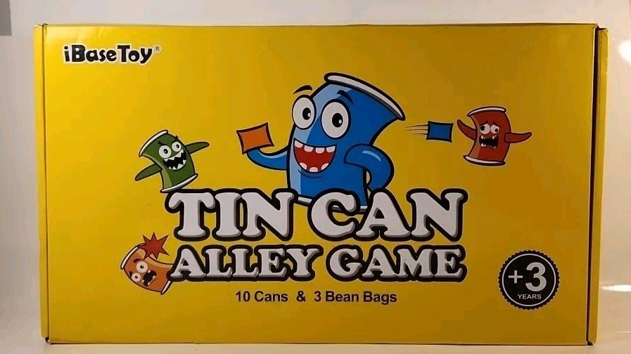 Tin Can Alley Game 10 Cans 3 Bean Bags Board Game iBase Toy Germany - Darktower Media