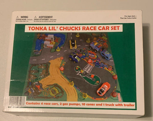 Tonka Lil' Chunks Race Car Set 4 Race Cars 2 Gas Pumps 10 Cones Truck & Trailer - Darktower Media