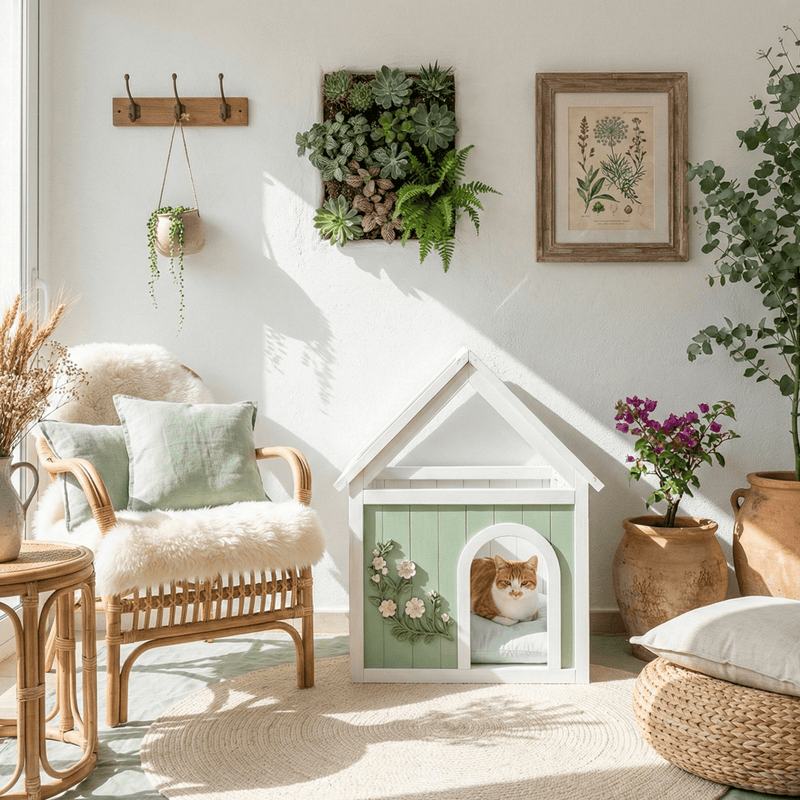 Transparent Roof Cedar Pet House With Floral Carvings For Cats And Small Dogs - Darktower Media