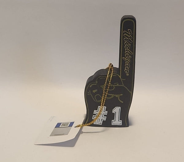 University of Michigan 1 Finger Maize and Blue Resin Ornament 3.5” - Darktower Media