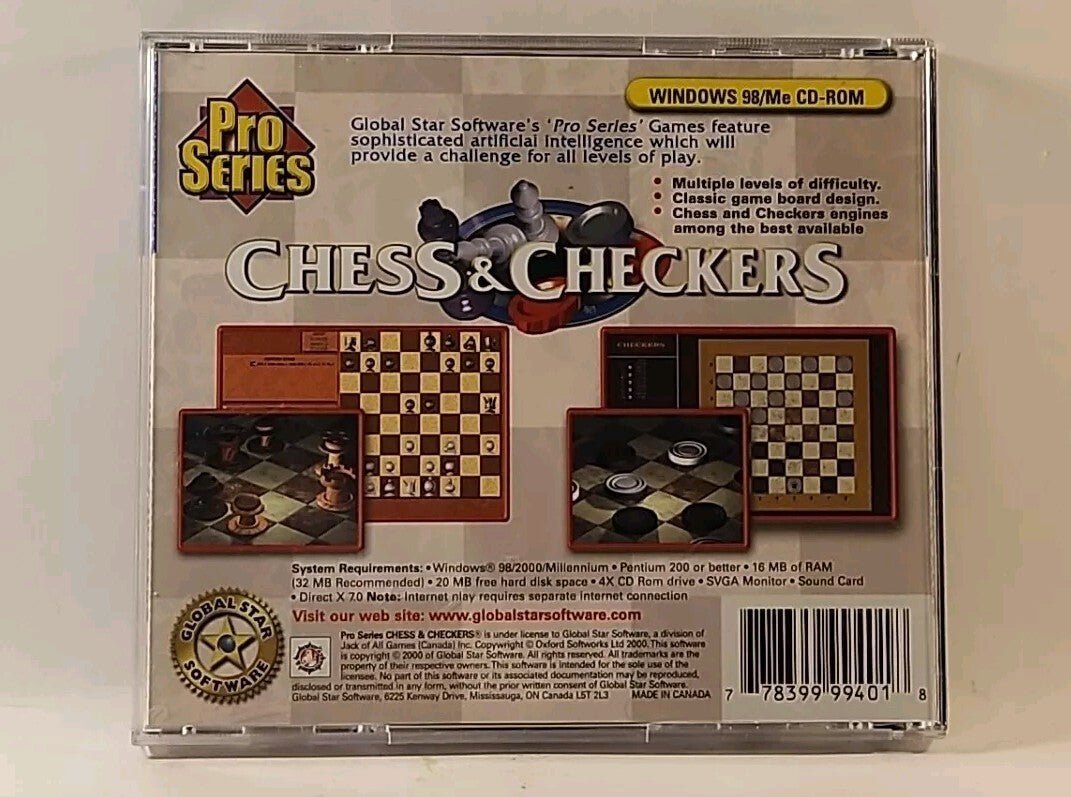 Video Game PC Pro Series Chess & Checkers Windows 98/Me CD - ROM r1s4 486 - Darktower Media