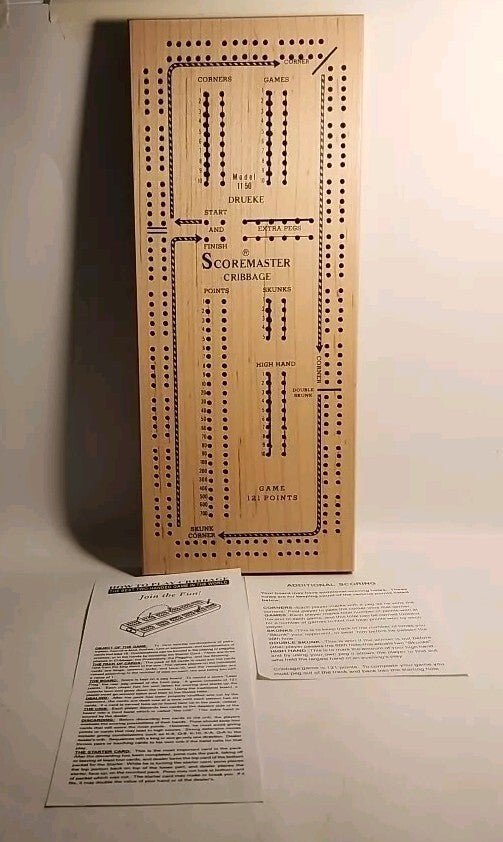 Vintage Dreuke 1150 Cribbage Scoremaster Once - a - Round Two Track Board with Box - Darktower Media