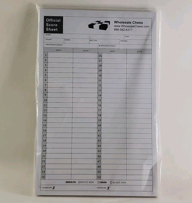 Wholesale Chess Official US Chess Score Sheets - PACK OF 100 SHEETS NIP BG 002 - Darktower Media