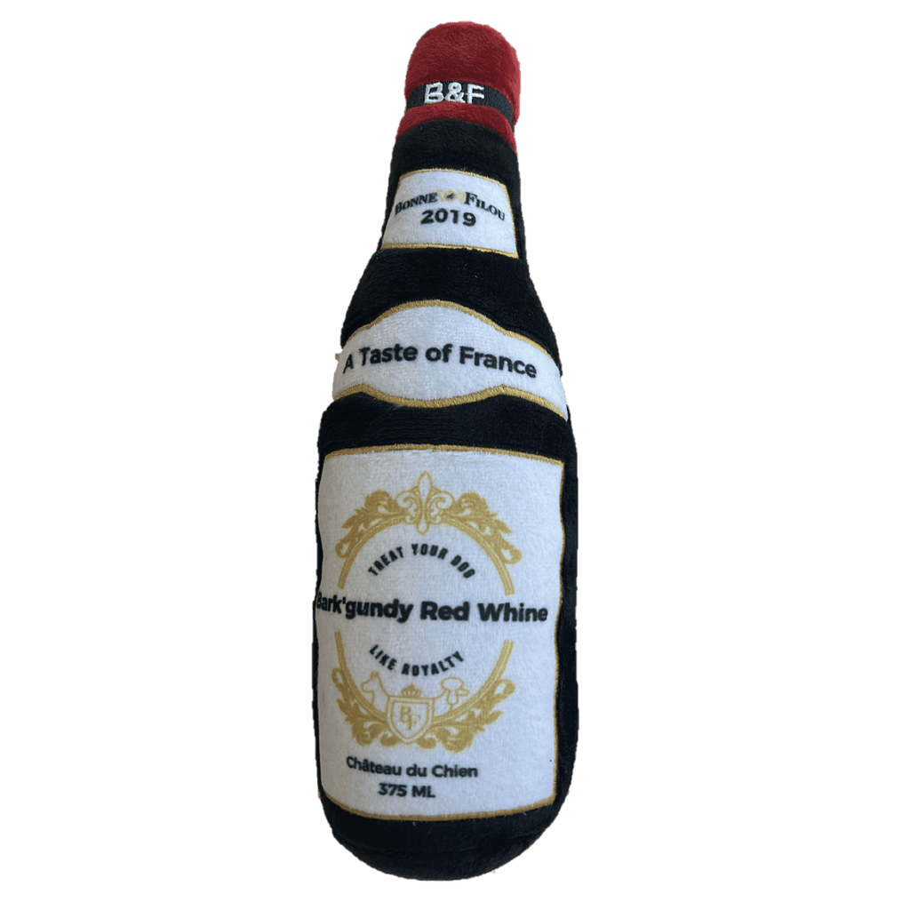 Wine Bottle Squeaky Dog Plush Toy Burgundy Red Wine Theme - Darktower Media