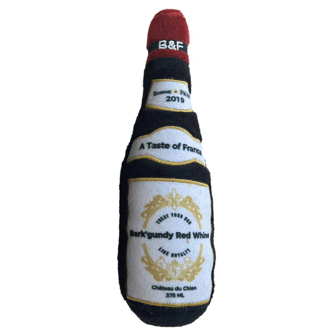Wine Bottle Squeaky Dog Plush Toy Burgundy Red Wine Theme - Darktower Media